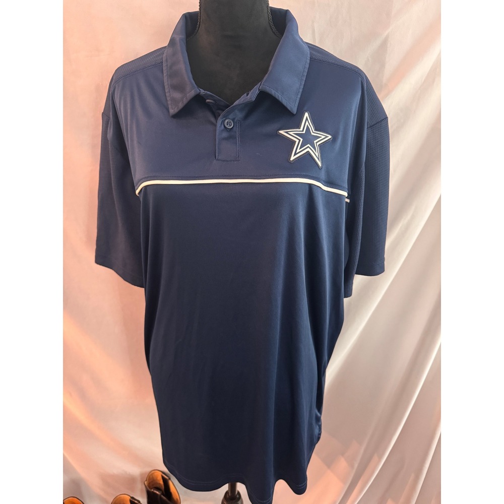 NFL Team Apparel Dallas Cowboys Polo Shirt Mens 2XL Navy Blue Embroidered Star